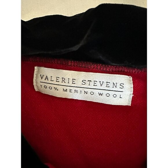 Vintage Valerie Stevens Red Sweater Cardigan Black Velvet Trim Merino Wool Sz M - Picture 6 of 11